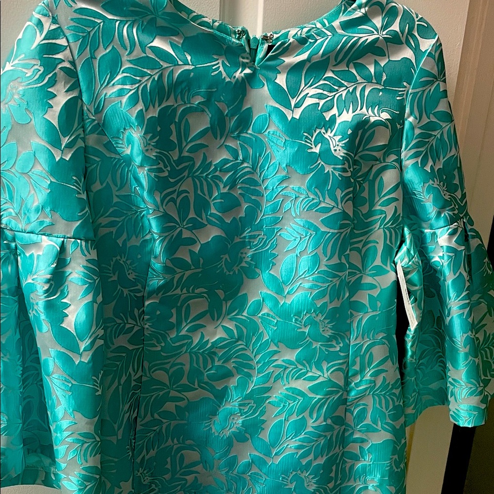 Elegant Teal Floral Women's blouson sleeve dress